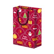 USC Trojans Cardinal Trojans Scalloped Happy Holidays Matte Gift Bag